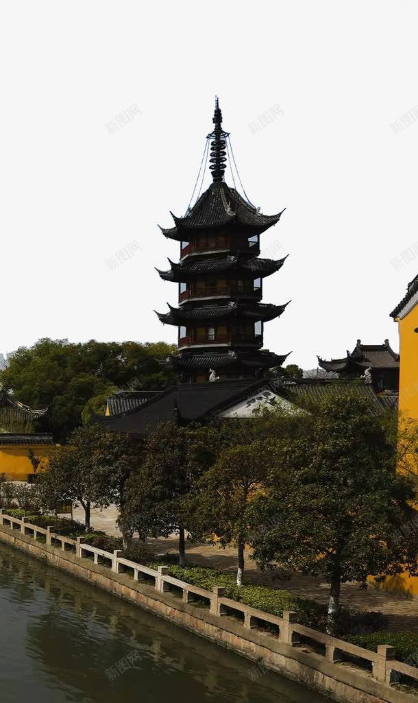 护城河边的古塔png免抠素材_新图网 https://ixintu.com 古建筑 塔楼 河
