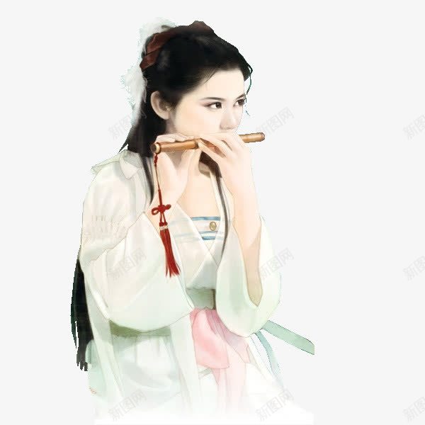 青衣吹箫女子png免抠素材_新图网 https://ixintu.com 吹箫 吹箫美女 女子 青衣
