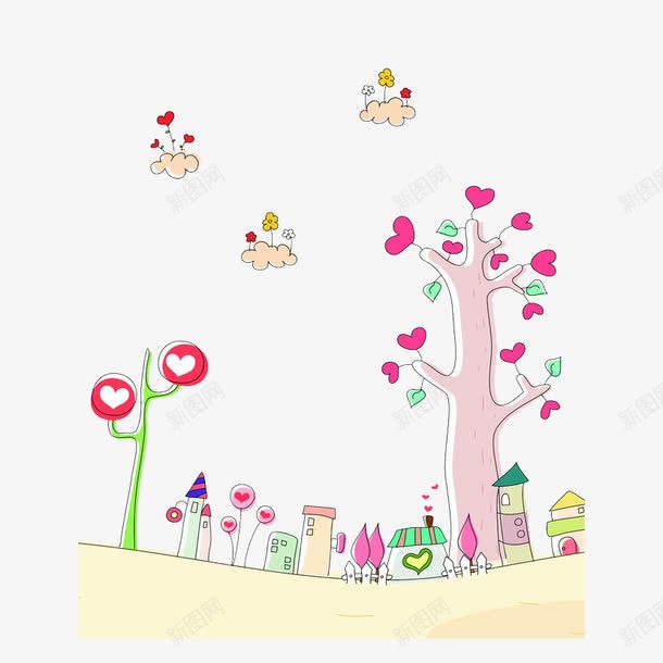 手绘彩色云朵和城市png免抠素材_新图网 https://ixintu.com 云 云朵 云简笔画 卡通 手绘 漫画 祥云 简笔画