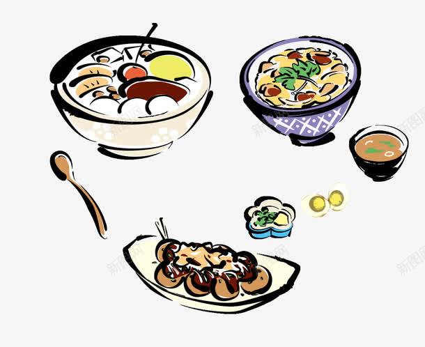 手绘美食png免抠素材_新图网 https://ixintu.com 手绘 碗筷 碟子 美食