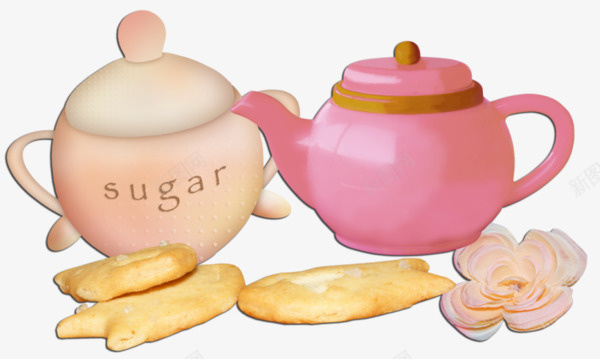 卡通茶壶和饼干png免抠素材_新图网 https://ixintu.com 卡通 卡通茶壶 花朵 茶壶 饼干