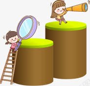 卡通人物png免抠素材_新图网 https://ixintu.com 卡通 卡通人物 放大镜 望远镜 树墩