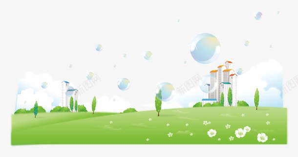 清新野外png免抠素材_新图网 https://ixintu.com 建筑 清新 绿草 装饰 野花
