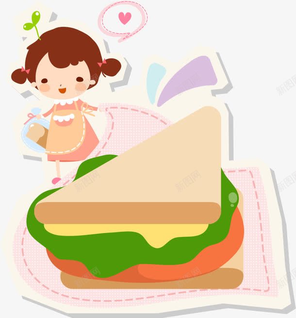 手绘三明治png免抠素材_新图网 https://ixintu.com 三明治 小女孩 手绘