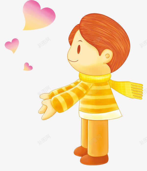 手绘帅气的男孩图png免抠素材_新图网 https://ixintu.com 卡通 可爱的 围巾 小男孩 插图 爱心 黄色的