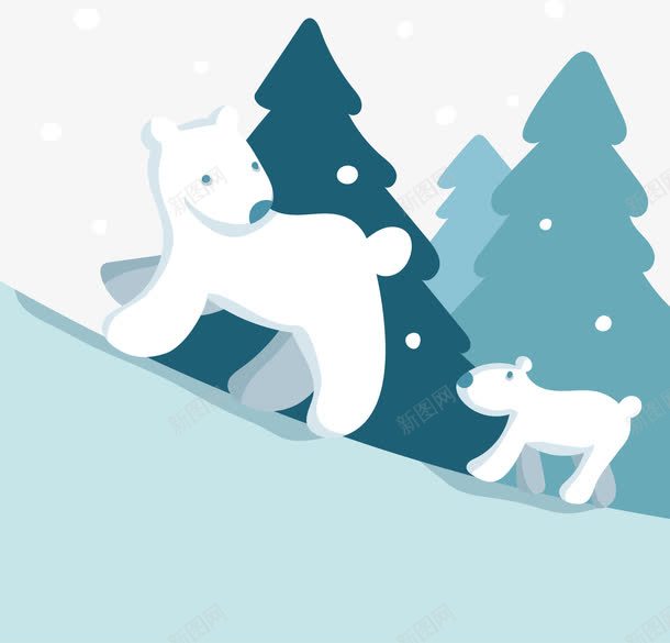 爬上山坡的北极熊png免抠素材_新图网 https://ixintu.com 北极熊 山坡 雪坡 雪山坡