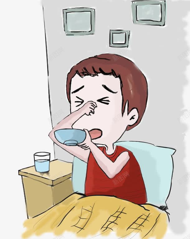 h5卡通人物喝药png免抠素材_新图网 https://ixintu.com h5素材卡通人物喝药 捂鼻子 生病