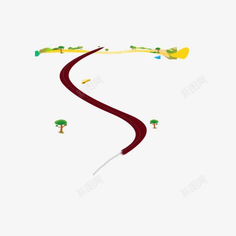 田园psd免抠素材_新图网 https://ixintu.com 卡通 彩色 树木 装饰 道路