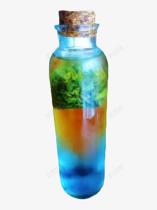 蓝柑乌龙茶png免抠素材_新图网 https://ixintu.com 乌龙茶 夏日特饮 木塞 玻璃瓶 蓝柑 袋泡茶