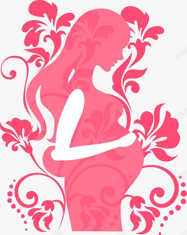 红色孕妇剪影png免抠素材_新图网 https://ixintu.com 剪影 怀孕 手绘 红色孕妇 纹理 花纹