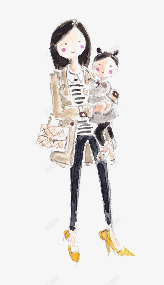 可爱母女png免抠素材_新图网 https://ixintu.com 亲子 卡通 手绘 插画 时尚 母女