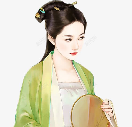 古扇绿裙古风女子png免抠素材_新图网 https://ixintu.com 古风 女子