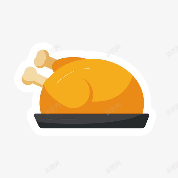 黄色烤鸡卡通图标矢量图ai_新图网 https://ixintu.com 动物 卡通图标 扁平化 烤鸡 美味 黄色 矢量图