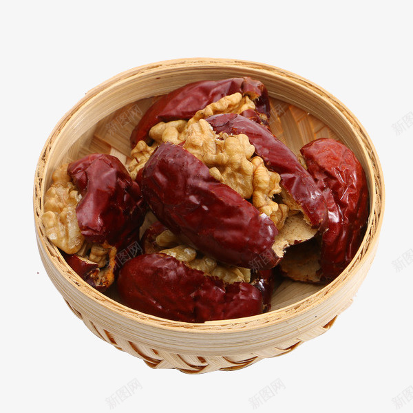 一篮枣夹核桃仁png免抠素材_新图网 https://ixintu.com 中国新疆 产品实物 大红枣 新疆红枣 枣夹核 枣夹核桃仁 红枣夹核桃仁摄影 编织篮 若羌红枣