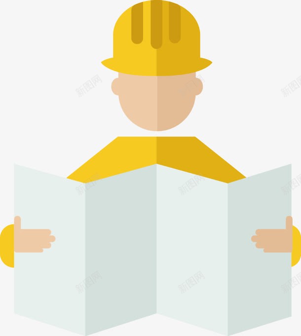 手绘看图纸的人png免抠素材_新图网 https://ixintu.com 图纸 工程师 扁平 手绘