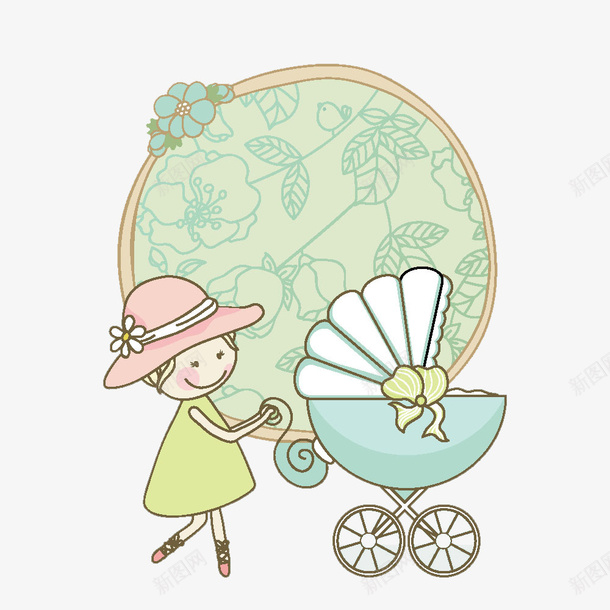 卡通手推婴儿车png免抠素材_新图网 https://ixintu.com 卡通 女人 婴儿车 手绘