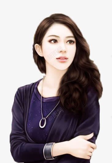 手绘卷发蓝衣美女png免抠素材_新图网 https://ixintu.com 手绘卷发 美女 蓝衣