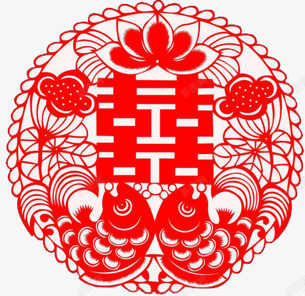 有喜了png免抠素材_新图网 https://ixintu.com 中国风 双喜字 喜庆 圆形喜字 红色 鱼