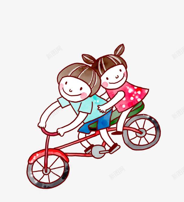 卡通手绘小男孩骑自行车带小女孩png免抠素材_新图网 https://ixintu.com PNG 小女孩 小男孩 手绘 水彩 甜蜜 自行车