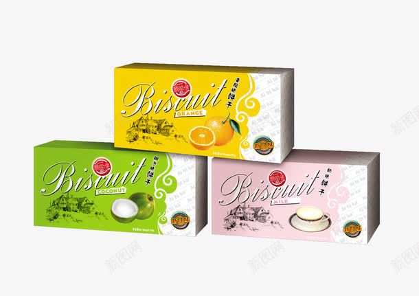 香橙奶油椰子三味饼干png免抠素材_新图网 https://ixintu.com 产品实物 奶油味 椰子味 零食 饼干 香橙味