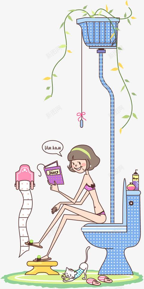 马桶上的卡通女孩png免抠素材_新图网 https://ixintu.com 人物 人物插画 卡通女孩 卡通插画 女孩 时尚女孩 矢量人物 矢量女孩 马桶