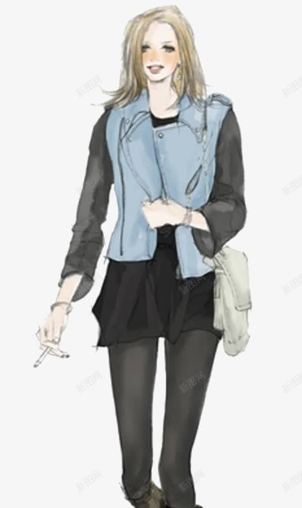 手绘时装png免抠素材_新图网 https://ixintu.com 单肩包 手绘时装 时尚女模特 时装搭配
