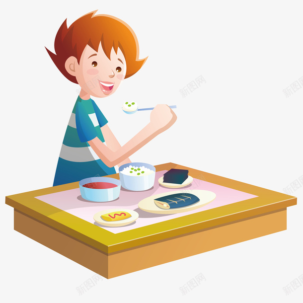 吃饭的男孩矢量图ai免抠素材_新图网 https://ixintu.com 卡通 吃饭 男孩 矢量图