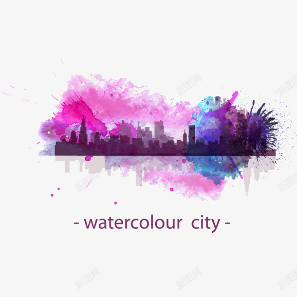创意水彩城市矢量图ai免抠素材_新图网 https://ixintu.com 创意 剪影 城市 水彩 矢量图