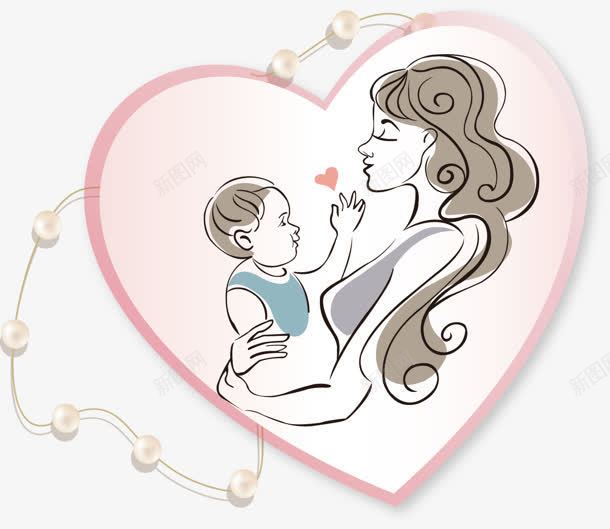 手绘粉色爱心母子png免抠素材_新图网 https://ixintu.com 妈妈和儿子手绘 母子 爱心 粉色