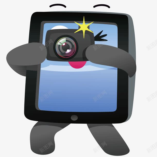 卡通拍照的机器人png免抠素材_新图网 https://ixintu.com 卡通机器人 拍照 机器人