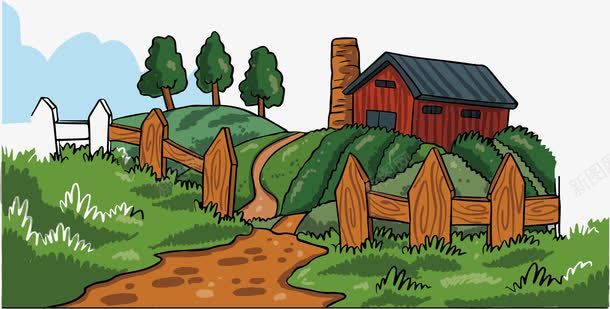 乡下的风景png免抠素材_新图网 https://ixintu.com 乡下 卡通 小屋 风景