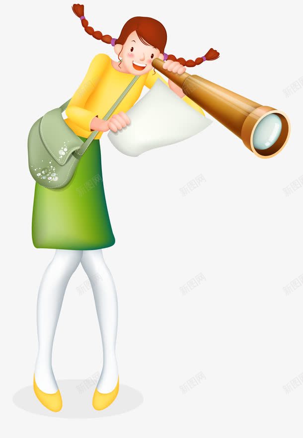 卡通女孩望远镜观察png免抠素材_新图网 https://ixintu.com PNG 卡通女孩 双马尾女孩 可爱女孩 望远镜 观察
