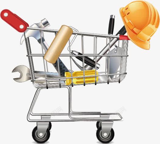购物车和工具png免抠素材_新图网 https://ixintu.com 安全帽 工具 扳手 榔头 螺丝刀 购物车