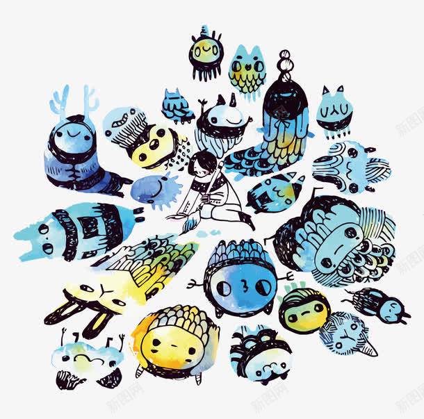 水彩幻想少年png免抠素材_新图网 https://ixintu.com PNG PNG免费下载 PNG图片 少年 幻想 怪物 水彩 蓝色