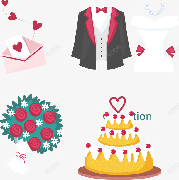 手绘婚礼图案矢量图ai免抠素材_新图网 https://ixintu.com 婚礼 婚纱 手绘 西服 矢量图