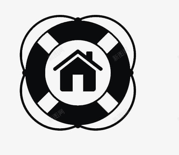 黑白洪灾房屋救助保险图标png_新图网 https://ixintu.com 保险图标 保险圈 房屋救助 洪水 洪灾 自然灾害 黑白
