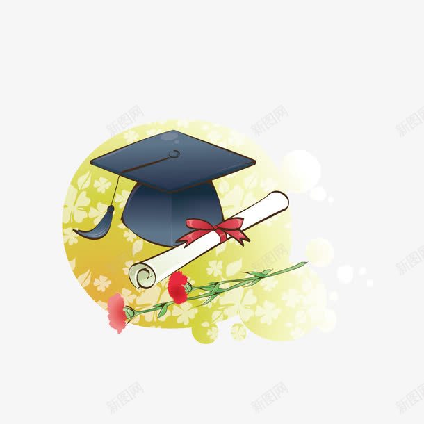 博士帽和花矢量图ai免抠素材_新图网 https://ixintu.com 博士帽 纸卷 花 矢量图