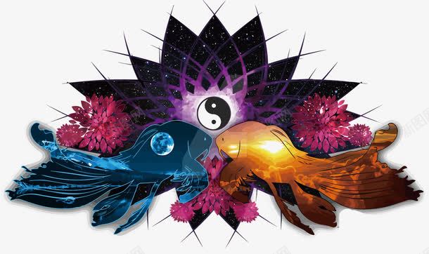 阴阳太极鱼png免抠素材_新图网 https://ixintu.com 八卦鱼 太极 手绘 花朵 阴阳 鱼