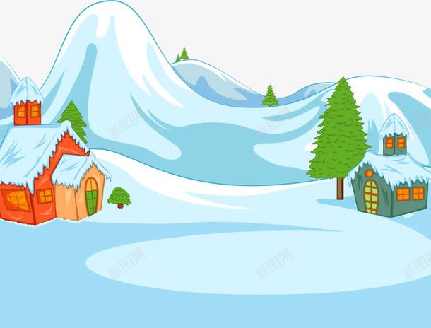 雪景小村png免抠素材_新图网 https://ixintu.com 卡通 小村 手绘 雪景