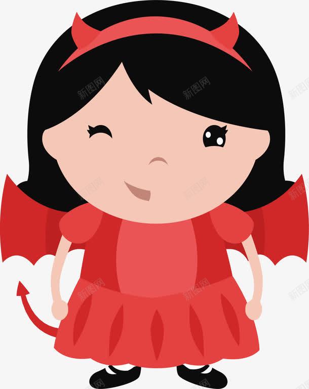 红裙子小恶魔png免抠素材_新图网 https://ixintu.com 万圣节 小恶魔 小恶魔翅膀 恶魔 矢量png 红色恶魔 红裙子