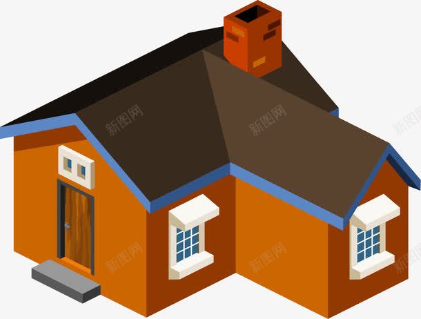 卡通黄色房屋png免抠素材_新图网 https://ixintu.com 卡通 大门 屋顶 房屋 水彩 烟囱 窗户 黄色
