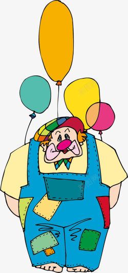 拿着彩色氢气球补丁小丑矢量图素材