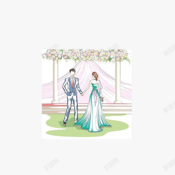 男女牵手举办婚礼png免抠素材_新图网 https://ixintu.com 婚礼 婚纱 牵手 男女 素描婚纱