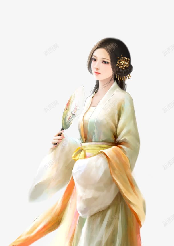 执扇古代仕女古风手绘png免抠素材_新图网 https://ixintu.com 仕女 古代 古代仕女图 古风