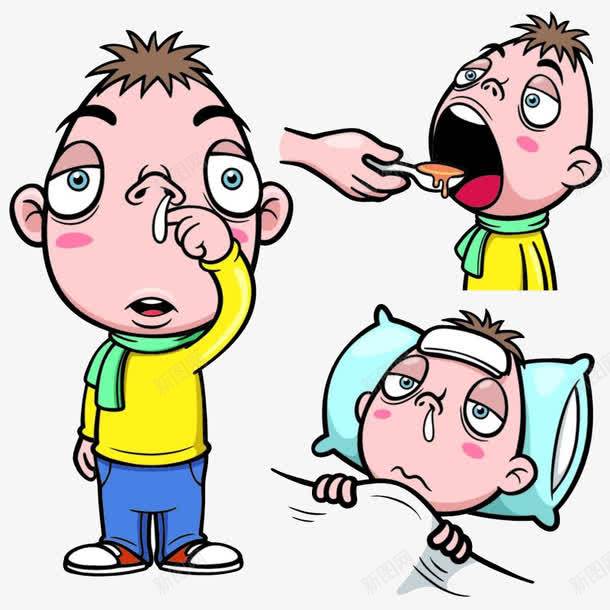 孩子生病png免抠素材_新图网 https://ixintu.com 卡通 吃饭 孩子 生病