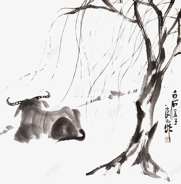 牛水墨画png免抠素材_新图网 https://ixintu.com 传统水墨 国画牛 水墨牛 牛 装饰水墨画 设计素材