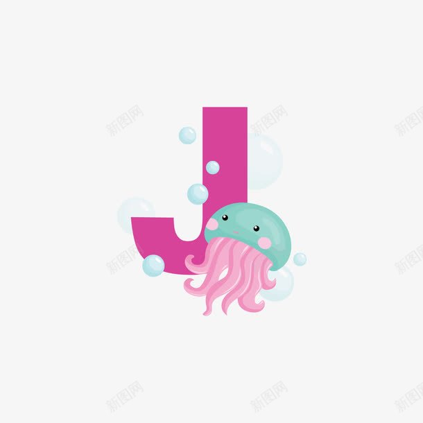 红色水母字母Jpng免抠素材_新图网 https://ixintu.com 字母 字母J 水母 矢量字母 红色 蓝色