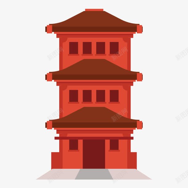 三层楼古典建筑psd免抠素材_新图网 https://ixintu.com 三层 城楼 建筑 红色