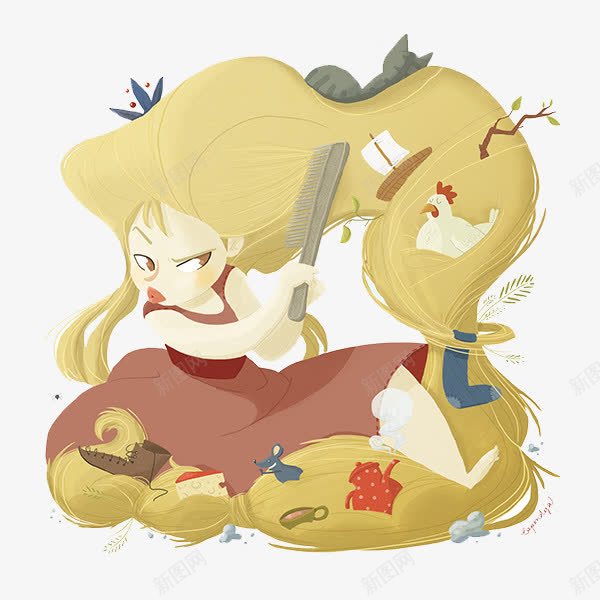 长发美女生活图案png免抠素材_新图网 https://ixintu.com 创意设计 卡通设计 可爱动物设计