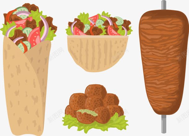 手绘烤肉相关食物矢量图ai免抠素材_新图网 https://ixintu.com 墨西哥卷 手绘 矢量图